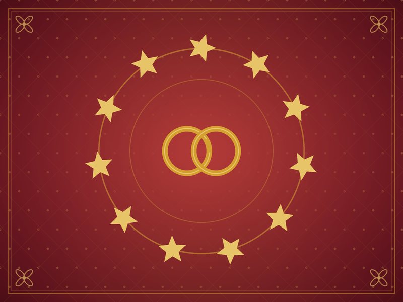 Illustration de onze étoiles dorées disposées en cercle, en rouge et or
